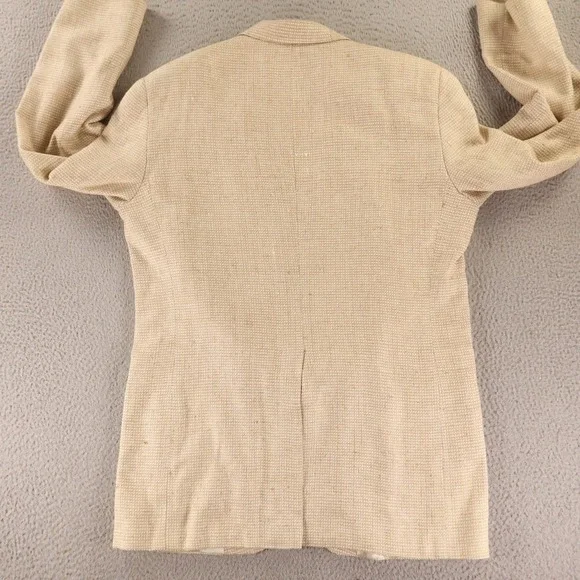 VTG Jos A Bank Jacket 44R L Beige Micro check textured weave 100% Silk Blazer - Picture 10 of 16